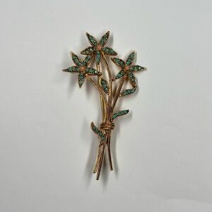 Vintage Gold and Turquoise Floral Brooch